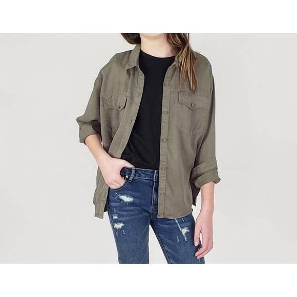 NEW TRACTR girl's button down shirt in olive - Picture 1 of 1